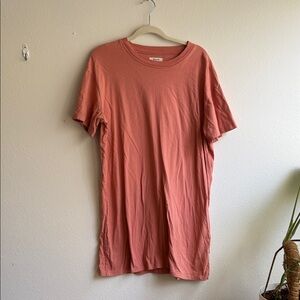 Madewell Coral-Peach Short Sleeve Crew Tee Dress